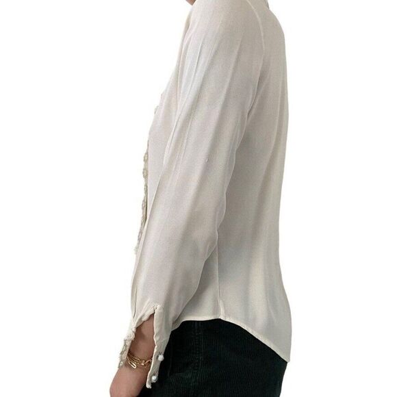 Vintage Ellen Tracy White Romantic Dark Academia Floral Button Blouse Sz S - Picture 7 of 11